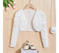 Shein Chica preadolescente 1 pieza Cazadora crop de manga fruncido con parte delantera abierta