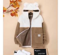 Shein Chico preadolescente Abrigo con capucha de dos tonos con diseño de parche de letra con doble bolsillo con diseño de orejas 3D