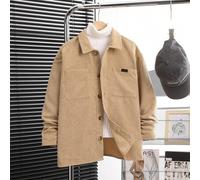 Shein Chicos preadolescentes, talla extendida, abrigo casual, ligero, de pana tejida con bolsillos de parche y cuello doblado