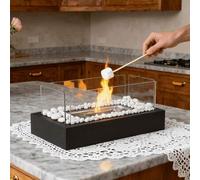 Shein Chimenea de mesa de bioetanol, para uso interior y exterior, piedras decorativas, mayor tiempo de combustión, brasero portátil de bioetanol, pequeña c