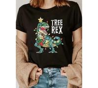 Shein Christmas "Tree Rex" Ladies Organic Shirt: Funny Dinosaur Christmas Shirt, Gift Idea for Her, T-Rex Women Xmas T-Shirt Gift