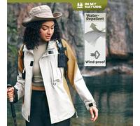 Shein Chubasquero impermeable de mujer con capucha, color block, para actividades al aire libre como camping, senderismo y viajes, con bolsillos utilitarios