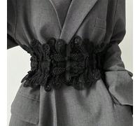 Shein Cinturón elástico para vestido, traje, abrigo, adelgazamiento, diseño de encaje negro y blanco, hecho de poliéster, adecuado para todas las estaciones