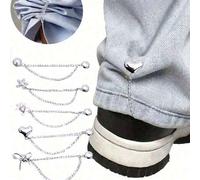 Shein Clip acortador de pierna de pantalón con patrón invisible de lazo & estrella, clip de puño ajustable, clip de pierna de pantalón antideslizante, hebil