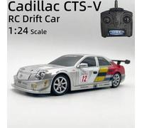 Shein Coche de control remoto Cadillac CTS-V escala 1/24, 2.4GHz, tracción 2WD, coche de drift, velocidad máxima de 18 km/h, coche de carreras RC con luces