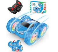 Shein Coche teledirigido 4WD, coche teledirigido de acrobacias de 2.4Ghz con volteretas y rotación de 360°, luces LED, vehículo todoterreno recargable, jugu