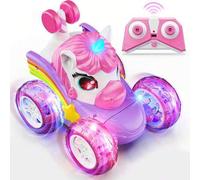 Shein Coche teledirigido de 4 ruedas motrices con luces LED que da vueltas de 360°, coche eléctrico de juguete de 2.4GHz, regalo para niñas de 3 a 6 años