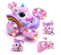 Shein Coche teledirigido de unicornio - Coche teledirigido de acrobacias rosa de 360° con 4 ruedas motrices, coche teledirigido de 2.4GHz con carga USB dire