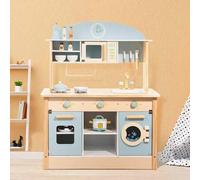 Shein Cocina de juguete de madera ROBUD con sonido realista, máquina de hielo, nevera y horno, centro de juego de simulación verde y dorado, cocina de jugue