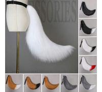Shein Cola grande de zorro/perro/lobo de peluche con efecto ombre y multicolor para cosplay de anime, cola de peluche suave y flexible con cinturón para la