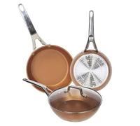 Shein Colección Origen: set de 2 Sartenes, 16 y 28 cm, y sartén honda CON tapa de vidrio, 26 cm, aluminio forjado, aptas para inducción, San Ignacio. Envío