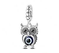 Shein Colgante con dije de búho de ojos azules de plata esterlina 925, accesorio que encaja en pulsera o collar original, regalo de joyería académica (símbo