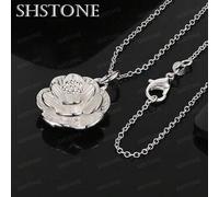 Shein Collar con colgante de flor de camelia plateado en plata de ley 925, joyería para fiesta, boda, cumpleaños, longitud de cadena 16/18/20/22/24/26/28/30