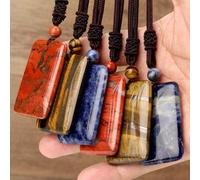 Shein Collar con colgante de piedra natural tejido a mano de 5*3cm con estilo geométrico vintage, incluye ojo de tigre, piedra roja y feldespato, collar de