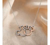 Shein Collar con colgante de ratón de Disney Mickey Mouse de dos tonos con pedrería 1 pieza, plateado y oro rosa, ligero, para mujer, regalo de uso diario