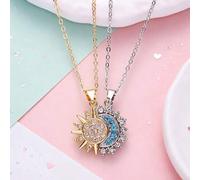 Shein Collar con colgante de sol y luna para volver a la escuela, collar de amistad para siempre BFF, joyería geométrica ajustable, regalo de amor para pare