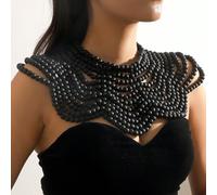 Shein Collar de bufanda de cuentas de madera hechas a mano, adecuado para viajes transfronterizos europeos y americanos, fiestas y festivales. Material de m