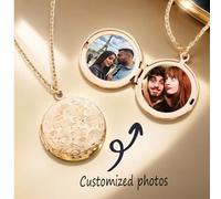 Shein Collar de medalla redonda con foto personalizada en oro, collar con foto, medallón con foto, colgante marco de fotos, mejor regalo, negro, plateado, d