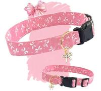 Shein Collar de perro lindo con colgante de moño, collar de mascota ajustable suave y dulce con estampado de moño, adecuado para perros pequeños, medianos y