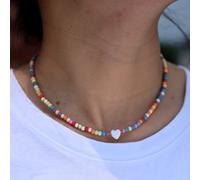 Shein Collar gargantilla de 4MM con cuentas de turquesa artificial, concha y corazón para mujeres, accesorios de joyería bohemia y Y2K a bajo precio