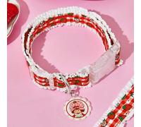 Shein Collar para mascotas con diseño de fresa, con diseño de encaje y anillo de correa, disponible en múltiples tamaños, adecuado para gatos y perros