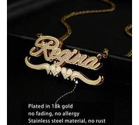 Shein Collar personalizado con forma de flor de acero inoxidable de doble capa con nombre en inglés, colgante dorado soldado con estilo, adecuado para uso d