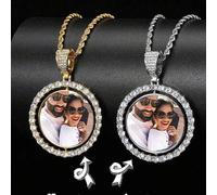 Shein Collar personalizado con foto, collar colgante personalizado con foto, collar de moda en oro, oro rosa, plata para hombres y parejas, retro, neutro, m