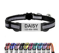 Shein Collar personalizado reflectante para mascotas, con hebilla ajustable, con campana + placa de identificación de silicona, adecuado para uso diario de