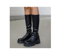 Shein Combina con ropa de otoño perfecta con suéter, botas altas de montar negras para mujer de longitud hasta la rodilla, diseño simple y elegante para oto