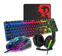 Shein Combo de teclado, mouse y auriculares de juego con cable ATTACK SHARK*MANBASNAKE, teclado retroiluminado con LED arcoíris, auriculares over-ear con mi