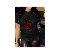 Shein Comfortable Crew Neck Rose Print Women's Casual T-Shirt with Durable Double Shoulder Seams for Everyday Wear