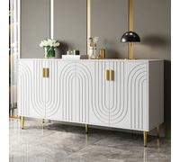 Shein Cómoda aparador con amplio espacio de almacenaje, mueble con tiradores y patas dorados, mueble aparador con cajones para salón-comedor, 152x40x151cm,
