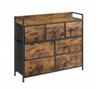 Shein Cómoda, Cajonera, con 7 Cajones de Tela, con Tiradores, Marco de Metal, Estilo Moderno, Marrón Rústico y Negro Tinta