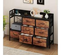 Shein Cómoda de dormitorio con 7 cajones de tela, 2 tomas de corriente, 2 puertos USB, tira de luz LED y ganchos laterales, ideal como mueble de TV.