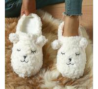 Shein Cómodas pantuflas de interior cálidas de invierno con diseño de oveja dormida de dibujos animados, aptas para que toda la familia disfrute de las pant