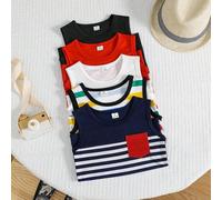 Shein Compra 1 y llévate 4 gratis, Conjunto de 5 piezas de camiseta de tirantes informal con parche de letra para niño pequeño, adecuado para actividades al