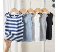 Shein Compra 1 y llévate 4 gratis, Conjunto de 5 piezas de camiseta de tirantes informal con parche de letra para niño pequeño, adecuado para actividades al