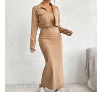 Shein con diseño de solapa Cazadora crop & Vestido de tirantes