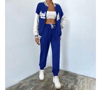 Shein con estampado de letra de hombros caídos Cazadora tipo bomber & de cintura con cordón Pantalones deportivos