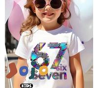 Shein Con una impresión destrozada y reflectante similar a un CD del número "67" y la letra "67", esta camiseta de algodón de manga corta, acanalada, deport