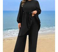 Shein Conjunto burkini de talla grande con mangas y pantalones sueltos en color negro, adecuado para vacaciones en la playa en Oriente Medio