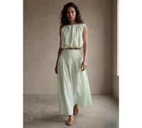 Shein Conjunto casual de mujer con top de burbuja de unicolor y falda larga completa - Conjunto de verano, Conjunto de verano de 2 piezas, Conjunto menta, C