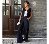 Shein Conjunto casual de mujer de talla alta con chaleco vaquero de cuello redondo y abierto, y pantalones vaqueros rectos