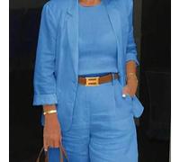 Shein Conjunto casual de primavera para ir al trabajo, compuesto por una chaqueta tipo blazer de manga larga y un solo abotonadura en unicolor, y shorts con