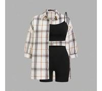 Shein Conjunto casual de ropa deportiva ligera para mujer, conjunto sexy y de moda de top para ciclismo, tenis y viaje al aire libre + pantalones cortos de