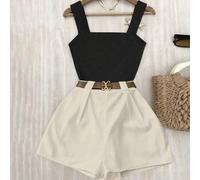 Shein Conjunto casual de vacaciones para mujer de 2 piezas: 1 top ajustado de camisola de cuello cuadrado de diseño elegante francés de primavera/verano 202
