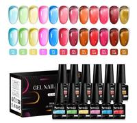 Shein Conjunto de 12piezas Esmalte de uñas de gel transparente con efecto de hielo claro y color ámbar de gel de cristal de medusa - Remojo de gel UV/LED pa