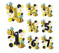 Shein Conjunto de 13 piezas que incluye: Globos de números del 0 al 9 de 32 pulgadas en oro/negro, globo de aluminio con forma de abeja gigante, globos de f