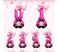 Shein Conjunto de 14 globos y 10 lazos, globo gigante con número en fucsia rosa, decoración de globo de cumpleaños número 32" con lazos, globo con forma de