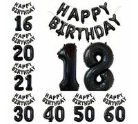 Shein Conjunto de 15 globos negros de "Feliz cumpleaños" de 16 pulgadas, globos de letra de aluminio "Feliz cumpleaños", globos de aluminio números 16, 18,